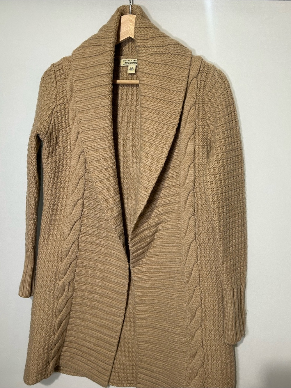 Banana Republic 100% Merino Wool Heavyweight Long Cable Knit Sweater Coat S - Picture 5 of 13